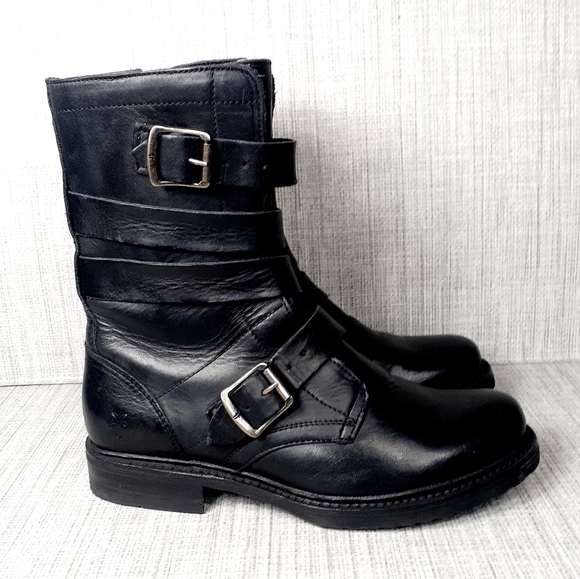 Frye Veronica Tanker Combat & Moto Boots - Black Leather - Picture 7 of 11